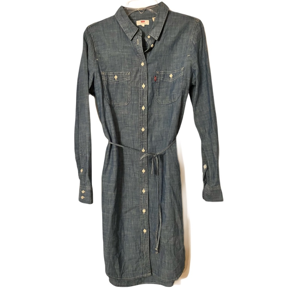 Levi’s Denim Dress, Sz. S, Light Blue, Button Front, Thin Cloth Belt